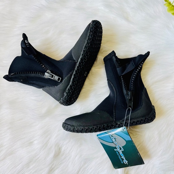 NeoSport Neoprene Wetsuit Boots 3mm Hi Top Zipper Dive Boots Size 4 - Picture 8 of 13